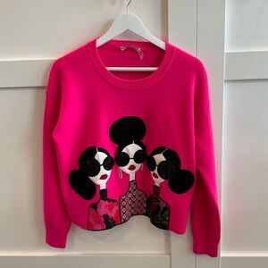 Alice + Olivia Fuchsia Graphic Crew Neck Sweater